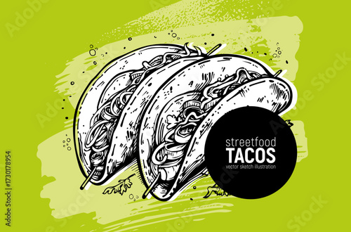 Delicious Tacos A Culinary Delight and a true celebration of vibrant Mexican cuisine. Hand drawn sketch vector illustration