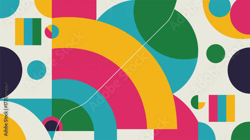 Vector art of abstract geometric pattern with colorful circles and arcs