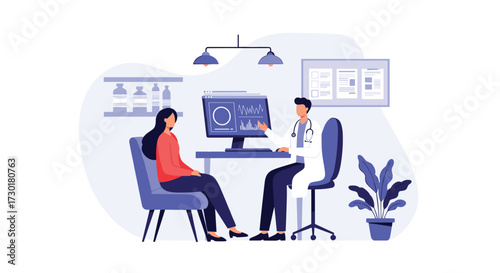 A patient consults with a medical professional discussing health conditions and treatment plans.