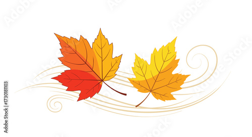 Autumn leaves gently falling in the breeze creating a beautiful seasonal display.