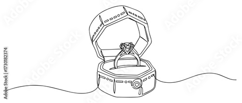 Diamond Engagement Ring in a Box with One Continuous Line