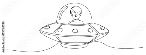 Alien in a Flying Saucer Continuous One Line Drawing