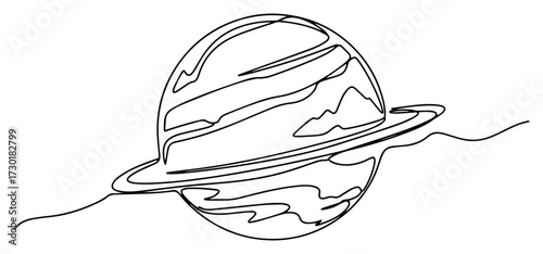 One Line Drawing of a Planet with Rings