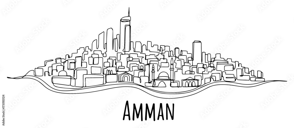 Obraz premium Amman Jordan City Skyline Continuous One Line Drawing