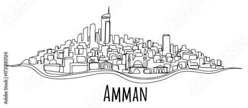 Amman Jordan City Skyline Continuous One Line Drawing