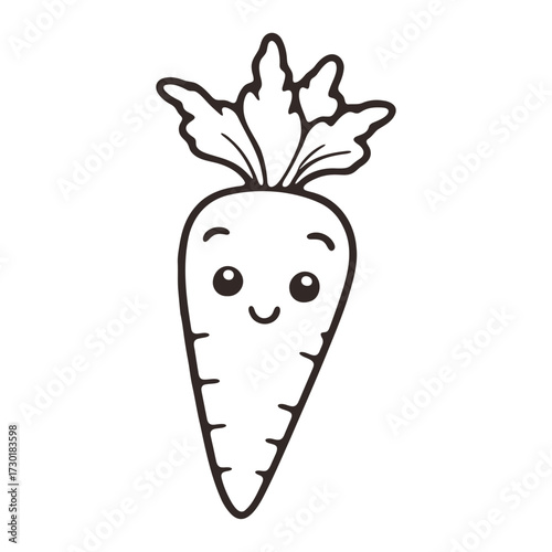 Cute carrot outline drawing for kids coloring page vegetable garden healthy food vector illustration art
