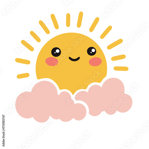Cute sun and clouds illustration for weather forecast design summer graphics and children's art projects