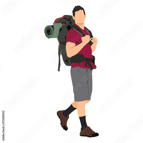 Man Traveler and Happy alone traveler .Vector illustration cartoon character