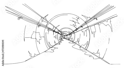 Perspective View Inside a Tunnel in One Continuous Line Art