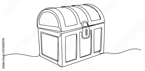 A Wooden Pirate Treasure Chest in a Continuous Line Art Style