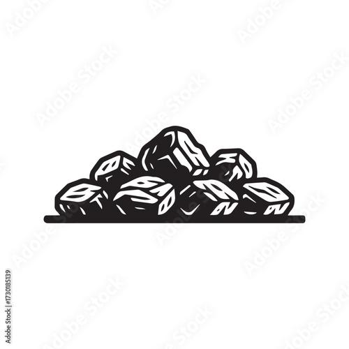 Pile of Charcoal Lumps Vector Icon. Black Coal or Rock Silhouette Graphic for BBQ and Grilling.
