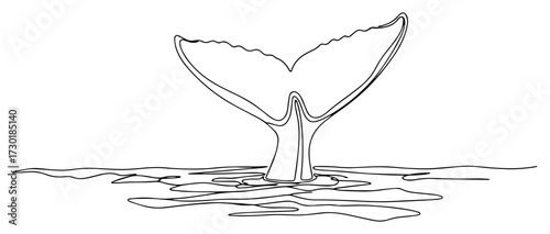 Single Continuous Line Drawing of a Whale Tail Diving into the Ocean