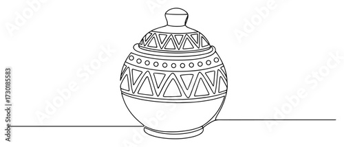 Traditional Ornate Pottery Vase in a Single Continuous Line Drawing