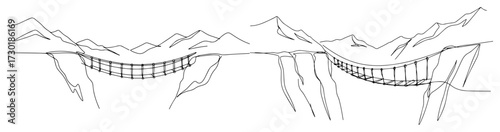 Rope Bridge Over a Canyon in a Continuous One Line Art Style
