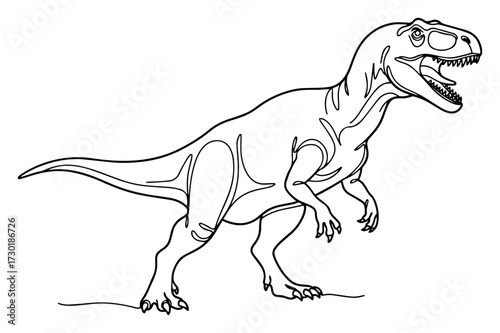 Tyrannosaurus Rex Dinosaur in a Continuous Line Art Style