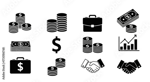 Unlock financial success with these sleek business icons representing growth, deals, and wealth creation for your projects and campaigns