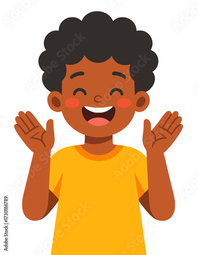 Happy African American Boy Waving Hands Joyful Child