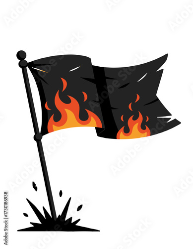 Burning Black Flag Protest Element Revolution Symbol Political Concept
