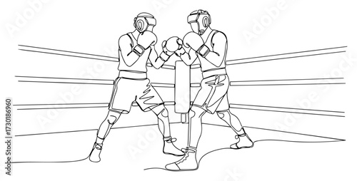 Continuous One Line Drawing of Two Boxers Fighting in a Ring