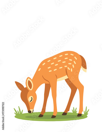 Cute Fawns Eating Grass Outdoor Cartoon Deer Baby Vector Design
