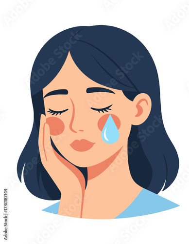Sad Crying Woman Flat Minimalist Young Female Tear Drop Depression Grief