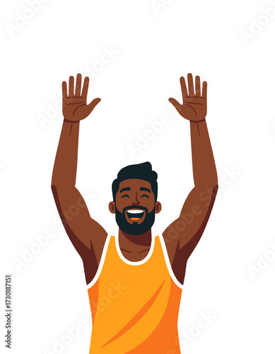 Happy African American Man Arms Raised Celebration