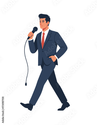 Man Wearing Suit Speaking Microphone Public Address Professional Speaker Presentation