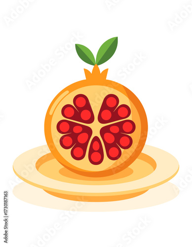Half Pomegranate Fruit Healthy Food Flat Kitchen Element