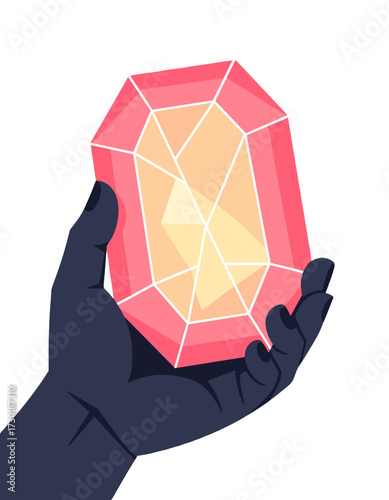 Hand Holding Precious Gemstone Flat Style Fortune Wealth Treasure