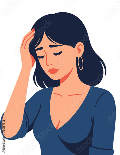 Woman Headache Stress Pain Migraine Feeling Sick Hand Head Illustration