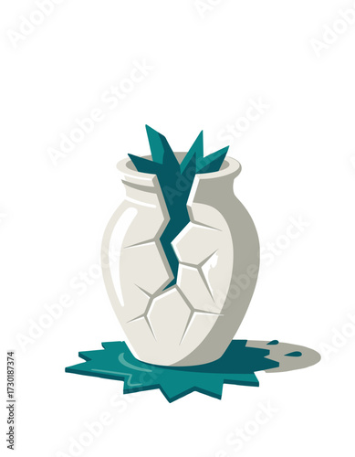 Broken Ceramic Flowerpot Plant Pot Spilled Liquid Damaged Object