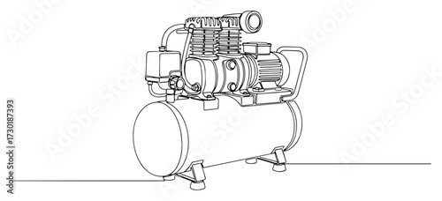 Industrial Air Compressor Machine Drawn in a Single Continuous Line