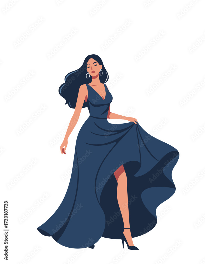Naklejka premium Elegant Woman Long Evening Gown Fashion Lady Dress
