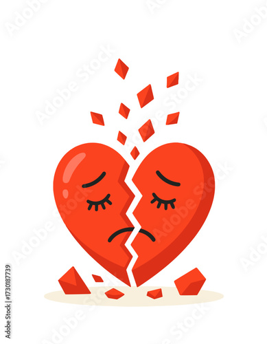 Broken Heart Sad Face Cartoon Shattered Love Concept