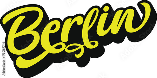 Berlin retro groovy 3D script lettering with bold black shadow sticker