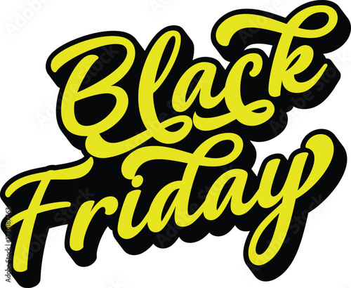 Black Friday retro groovy 3D script lettering with bold black shadow sticker