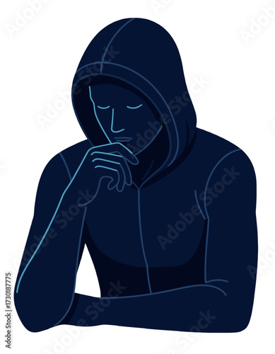 Hooded Figure Thinking Mysterious Silhouette Dark Mood Concept