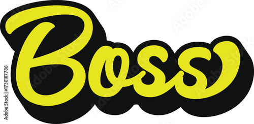 Boss retro groovy 3D script lettering with bold black shadow sticker