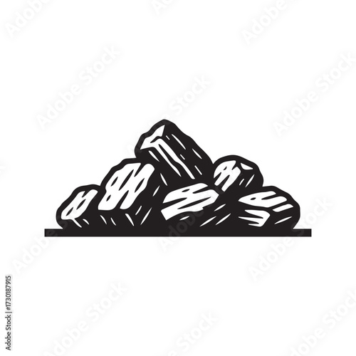 Pile of Charcoal Lumps Vector Icon. Black Coal or Rock Silhouette Graphic for BBQ and Grilling.
