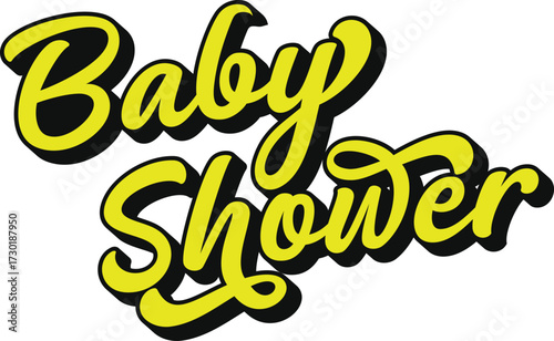 Baby Shower retro groovy 3D script lettering with bold black shadow sticker