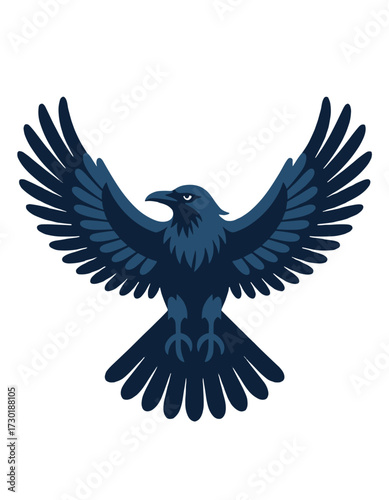 Majestic Blue Crow Raven Bird Spread Wings Logo Esport
