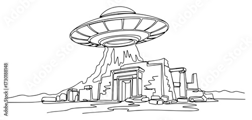 UFO Spaceship Visiting an Ancient Megalithic Ruin