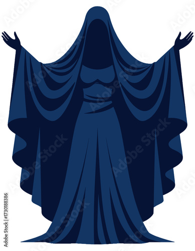 Mysterious Veiled Woman Cloaked Figure Dark Silhouette Esoteric Symbol