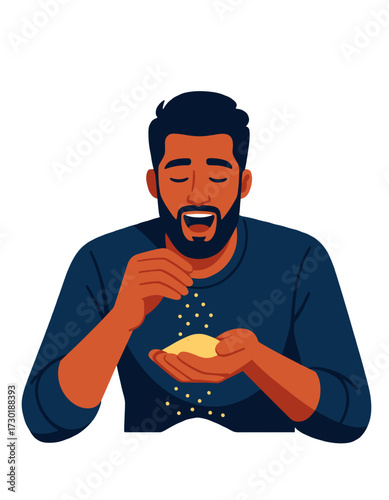 Happy Man Handling Grains Seeds Sustainable Agriculture Concept