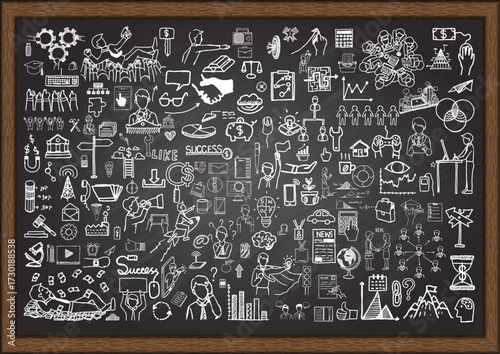 Chalkboard full of business and education doodles blackboard