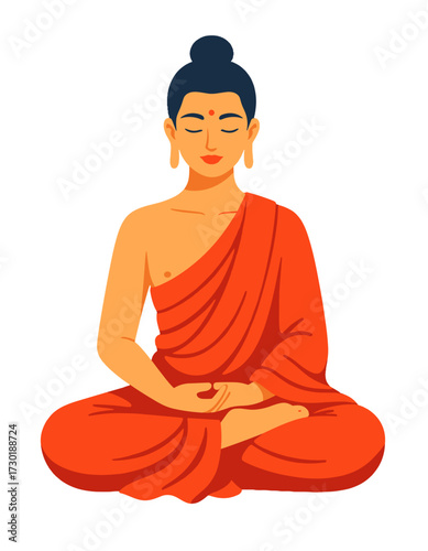 Serene Buddha Meditation Minimal Flat Design Religious Wisdom Peacefulness