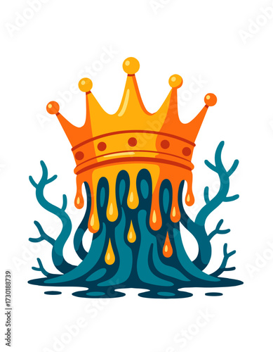 Golden Crown Dripping Blue Roots Symbol Power Emblem Wealth Royalty