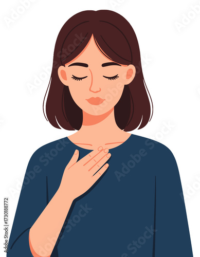 Woman Hand on Heart Gratitude Mindfulness Practice