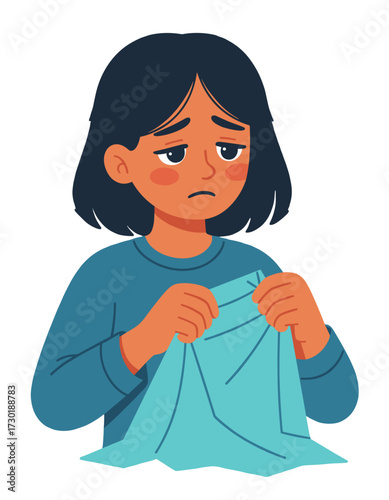 Sad Upset Woman Holding Crumpled Paper Mental Health Problems