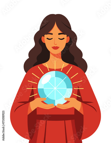 Woman Holding Glowing Crystal Ball Fortune Teller Future Visioning